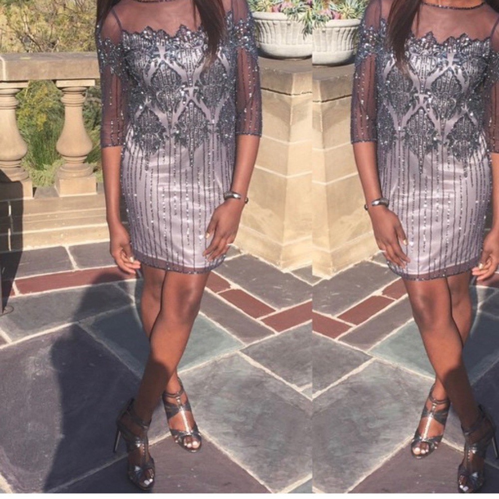 Metallic sequins embellished pisarro nights dress
